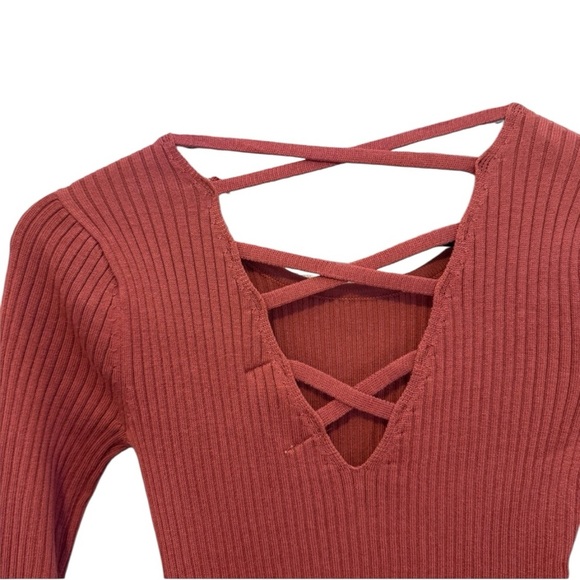 Say What? Stretchy Orange Long Sleeve, Sweater Dress - Picture 6 of 9